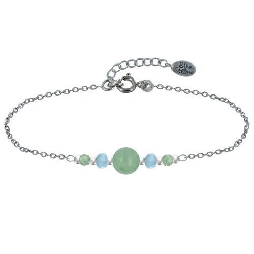 Bracelet Chaine Argent Trois Perles d'Aventurine et Deux Anneaux Facettés de Larimar - LES POULETTES BIJOUX - Modalova