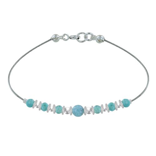 Bracelet Câble Sept Perles de Larimar Anneaux et Perles Argent - LES POULETTES BIJOUX - Modalova