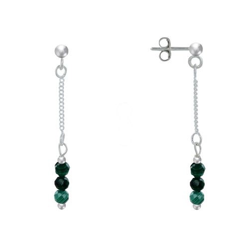 Boucles d'Oreilles Argent Chainette 3 Perles Facettées de Malachite - LES POULETTES BIJOUX - Modalova