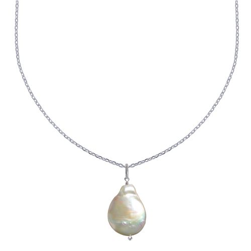 Collier Argent Rhodié Perle de Nacre Plate - LES POULETTES BIJOUX - Modalova