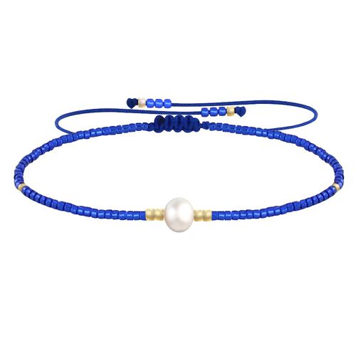 Bracelet Lien Perle d'Eau Douce Blanche et Petites Perles Brillantes - Bleu - LES POULETTES BIJOUX - Modalova