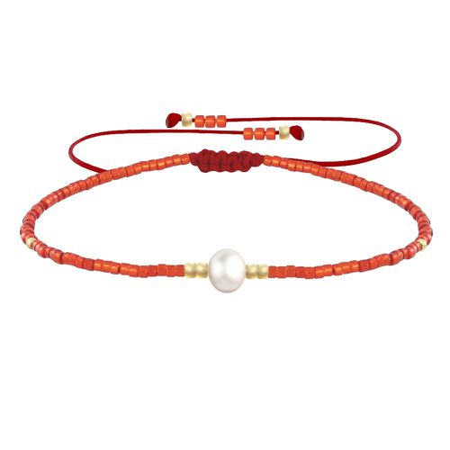Bracelet Lien Perle d'Eau Douce Blanche et Petites Perles Brillantes - Rouge - LES POULETTES BIJOUX - Modalova