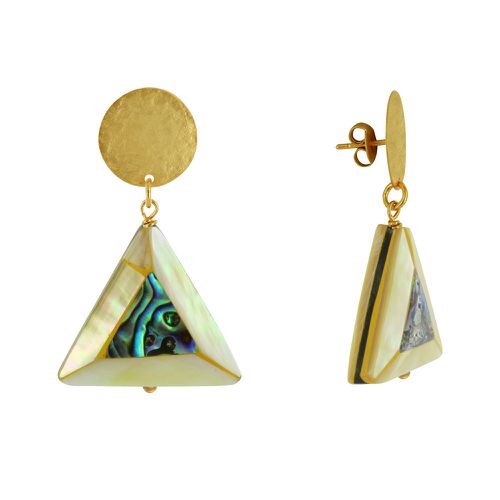 Boucles d'Oreilles Clous Laiton Mat Pastille Brossée Triangle en Nacre et Nacre Abal - LES POULETTES BIJOUX - Modalova