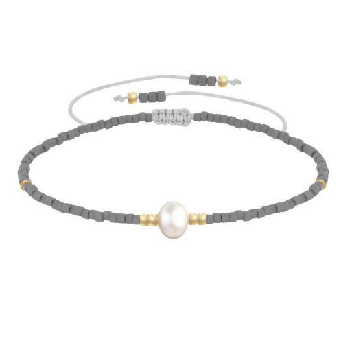 Bracelet Lien Perle d'Eau Douce Blanche et Petites Perles Mates - Gris - LES POULETTES BIJOUX - Modalova