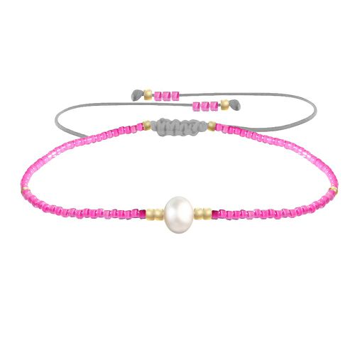 Bracelet Lien Perle d'Eau Douce Blanche et Petites Perles Brillantes - Rose Fluo - LES POULETTES BIJOUX - Modalova