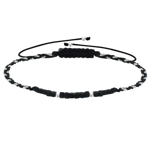 Bracelet Lien Tréssé Plat Bicolore Lurex Perles Noires et Perles Argent 925 - LES POULETTES BIJOUX - Modalova