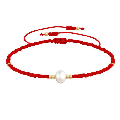 Bracelet Lien Perle d'Eau Douce Blanche et Petites Perles Mates - Rouge - LES POULETTES BIJOUX - Modalova