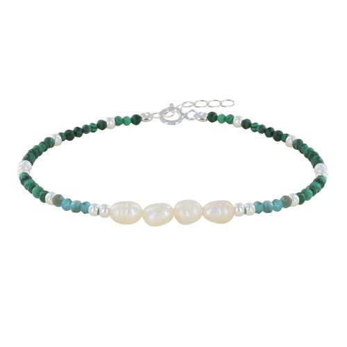 Bracelet Argent 925 4 Perles de Culture Blanches et Perles Facettées de Malachite et - LES POULETTES BIJOUX - Modalova