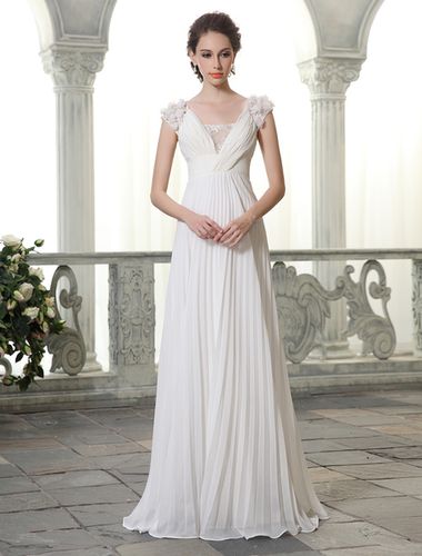 Robe de marie blanche en chiffon col V dos transparent dcor des pailletes zip sur dos longueur au sol robe de mariage - Milanoo - Modalova