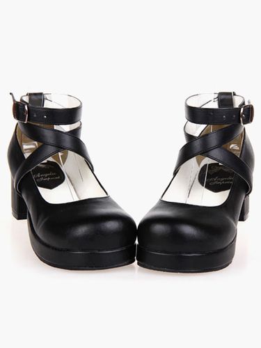 Carr de talons Noir Lolita plateforme cheville bretelles chaussures Lolita talon Chunky Dguisements Halloween - Milanoo FR - Modalova