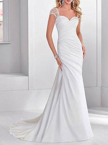 Robe de marie simple blanche en crpe lastique bustier laage sur dos trane robe de mariage - Milanoo - Modalova