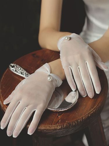 Gants de mariage tulle perles gants blancs de marie - Milanoo FR - Modalova