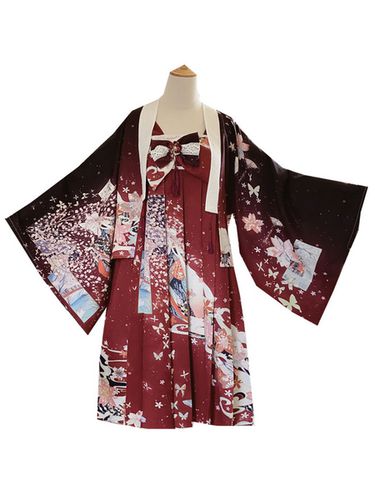 Robe japonaise traditionnelle Lolita JSK brique rouge manches longues Polyester imprim fleuri Lolita pull jupes - Milanoo - Modalova