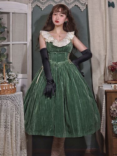 Robe Lolita Classique Volants en Polyester Robes Lolita Sans Manches Vert Fonc lastique Rglable - Milanoo - Modalova