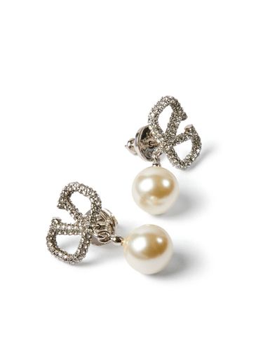 Crystals And Pearl Vlogo Earrings - Valentino Garavani - Modalova