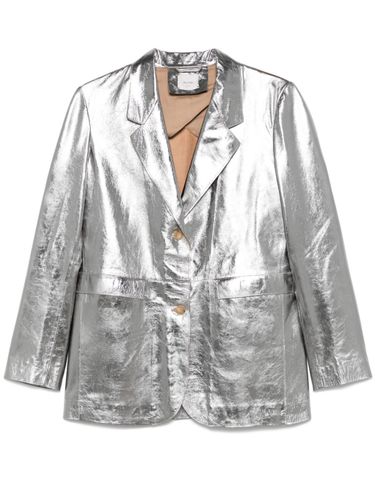 Leather Single-Breasted Blazer Jacket - Alysi - Modalova
