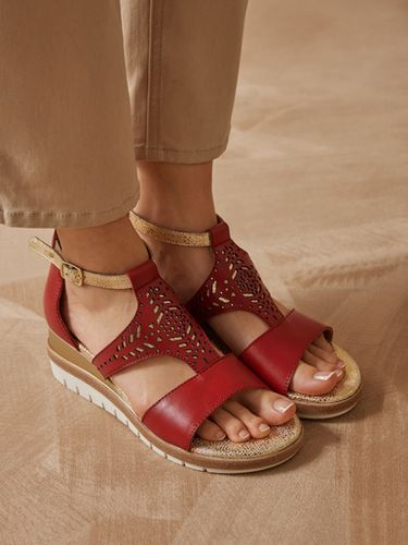 Sandales cuir motifs ajourés - Pédiconfort - Modalova