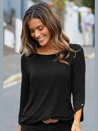 T-shirt à manches 3/4 manchettes tendance et boutons dorés aux finitions - - Vivance - Modalova