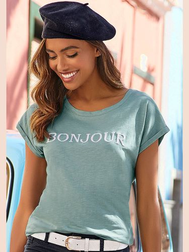 T-shirt imprimé «bonjour » tendance devant - Vivance - Modalova