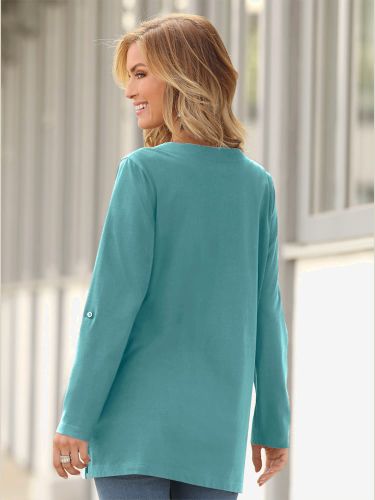 Tshirt col v en coton manches retroussables - Witt - Modalova