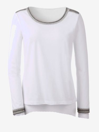 T-shirt brodé mélange coton-modal col rond manches longues - Witt - Modalova