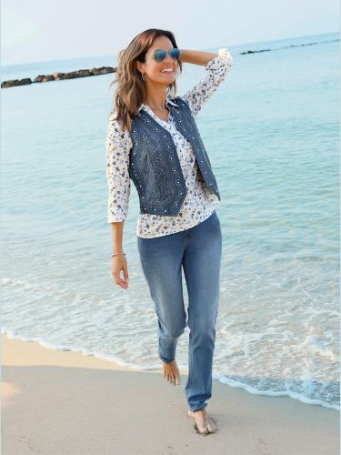 Gilet en jean jolie broderie florale avec perles décoratives - Witt - Modalova