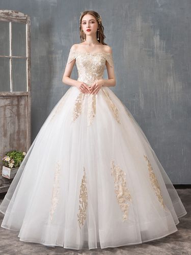 Robe de mariée princesse épaule dénudée robe de mariée bordée avec perles - milanoo.com - Modalova