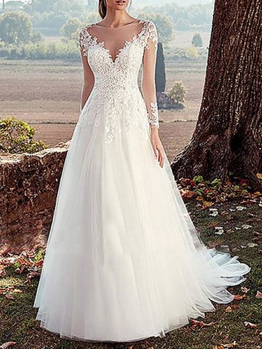 Robe de mariée; robe de mariage;robe de mariée en dentelle; Robe de mariée manche longue - milanoo.com - Modalova