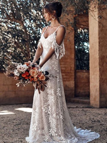 Robe de mariée bohème; robe de mariée dentelle; robe de mariée bohème en dentelle - milanoo.com - Modalova