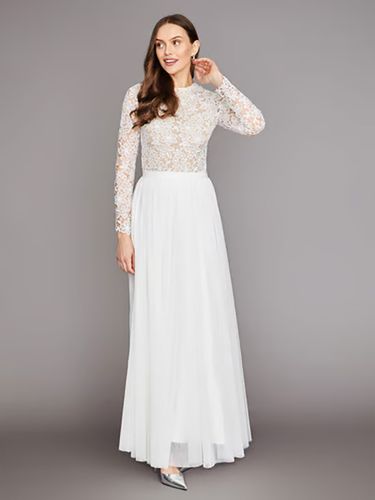 Robe de mariée deux pièces en dentelle avec col bijou et coupe trapèze longueur cheville fermeture éclair manches longues - milanoo.com - Modalova