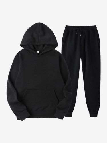 Ensemble De Sport À Capuche Pantalon Noir Football Entraînement Confortable - milanoo.com - Modalova