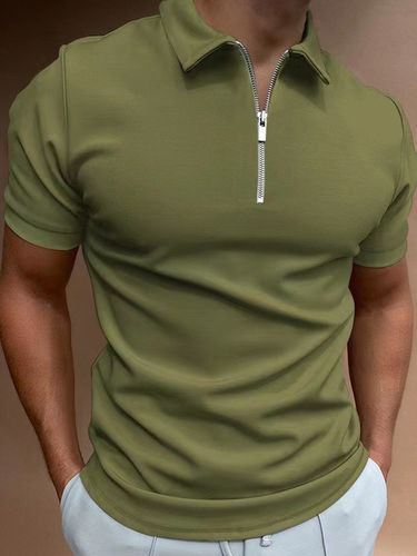 Polo à col rabattu et manches courtes avec fermeture éclair et coupe classique - milanoo.com - Modalova