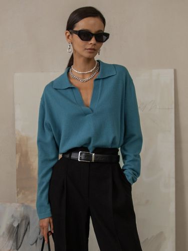 Pull en tricot à col polo et col en V à manches longuess 2025 - milanoo.com - Modalova