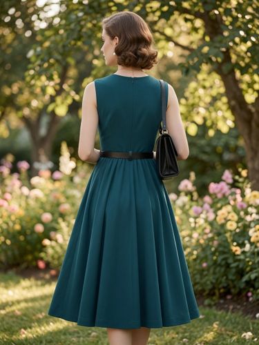 Robe midi rouge vintage chic cintrée à la taille - milanoo.com - Modalova