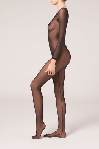 Tulle Full Bodysuit with Heart Rhinestones Woman Black Size S/M - Calzedonia - Modalova