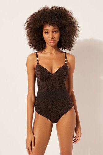 Lightly Padded One-Piece Slimming Swimsuit Caimanera Woman Brown Size L - Calzedonia - Modalova