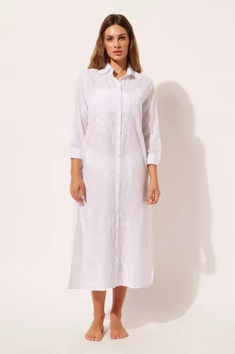 Embroidered Button-Down Maxi Dress Woman White Size L - Calzedonia - Modalova