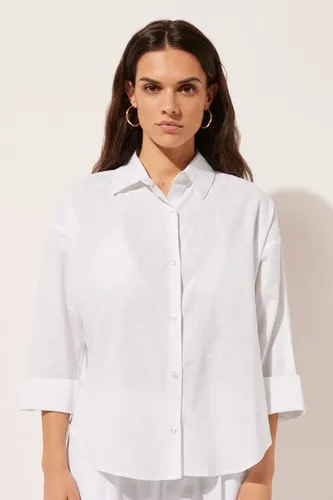 Cropped Linen and Viscose Shirt Woman White Size S - Calzedonia - Modalova