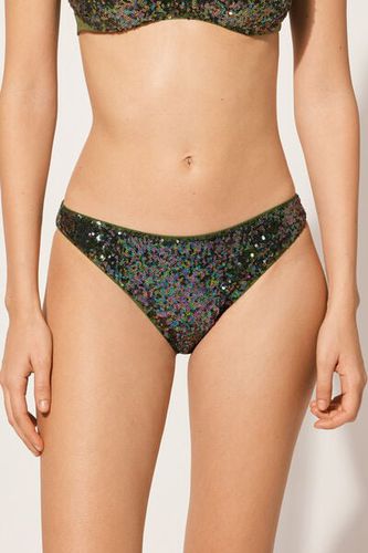 Sequined Swimsuit Bottoms Glowing Surface Woman Green Size XL - Calzedonia - Modalova