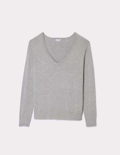 Pull en maille fine col V - gris clair - celio - Modalova