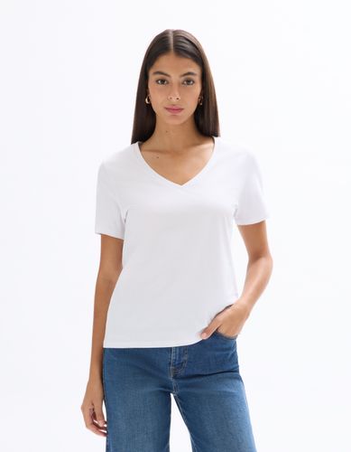 T-shirt en coton à col V - blanc - celio - Modalova
