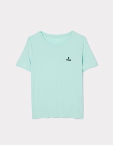 T-shirt brodé à col rond en 100% coton - vert d'eau - celio - Modalova