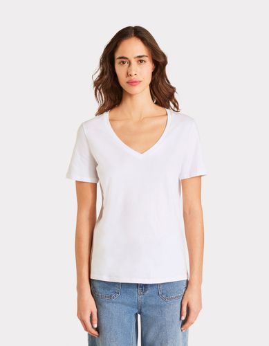 T-shirt en coton à col V - blanc - celio - Modalova
