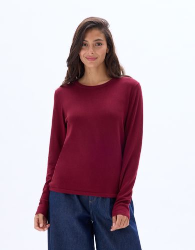 Pull en maille fine col rond - bordeaux - celio - Modalova