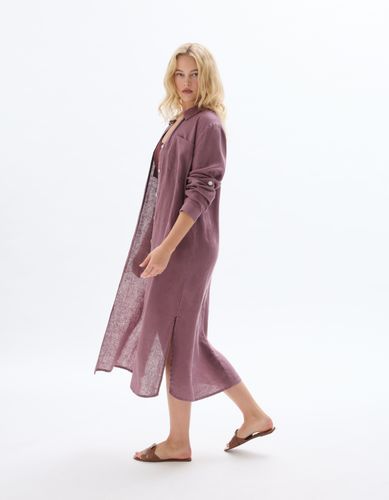 Robe longue en lin - violet - celio - Modalova