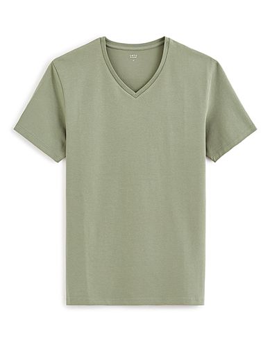 T-shirt col V coton stretch - kaki - camaieu - Modalova