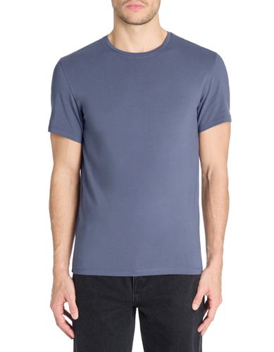 T-shirt slim col rond en coton stretch - gris bleu - camaieu - Modalova