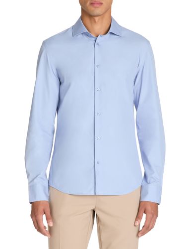 Chemise slim unie en coton - bleu - camaieu - Modalova