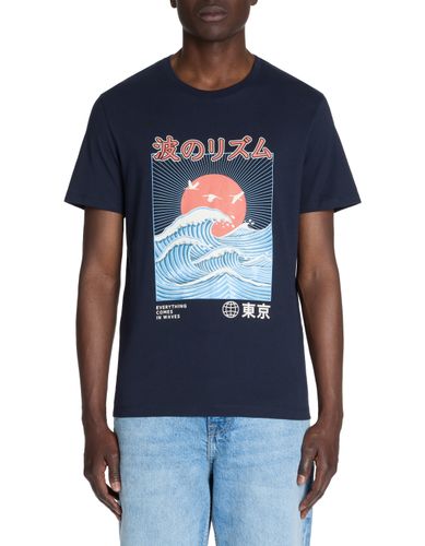 T-shirt straight col rond 100% coton - marine - camaieu - Modalova