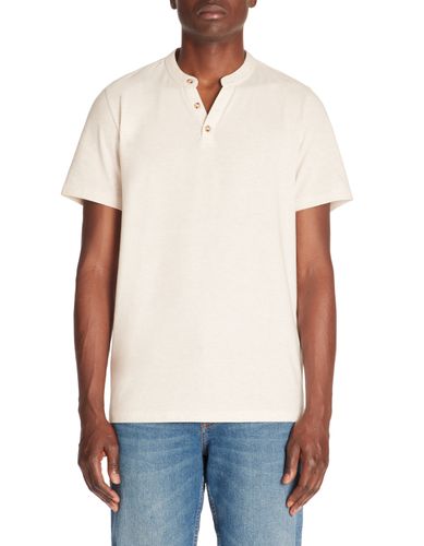 T-shirt straight col tunisien en coton mélangé - écru - camaieu - Modalova